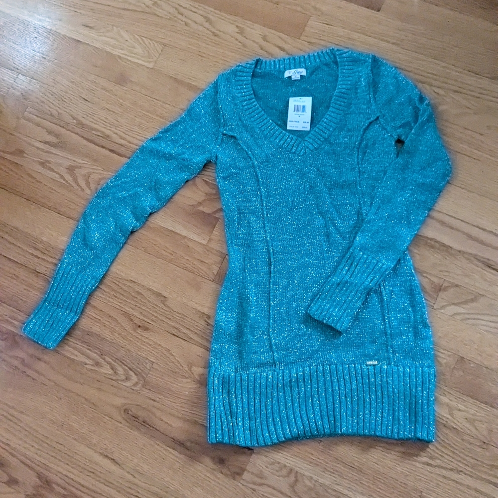 Guess Women's Blue V-Neck Cable Knit Sweater